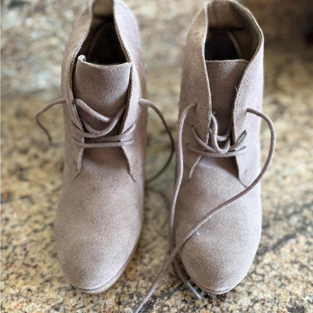 Women's Taupe Suede Wedge Ankle Booties